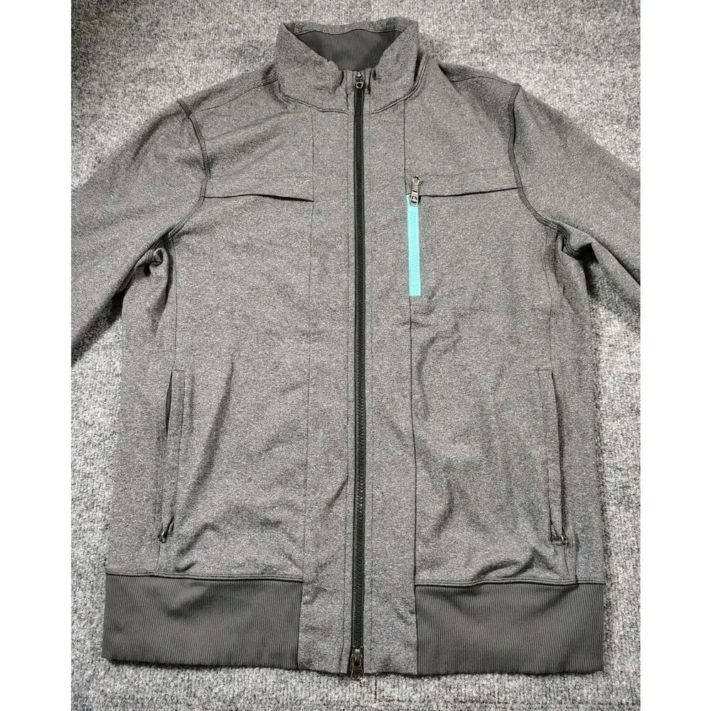 Lululemon Track Jacket Men's L Gray Stretch Mid Weight Full Zip Performance EUC